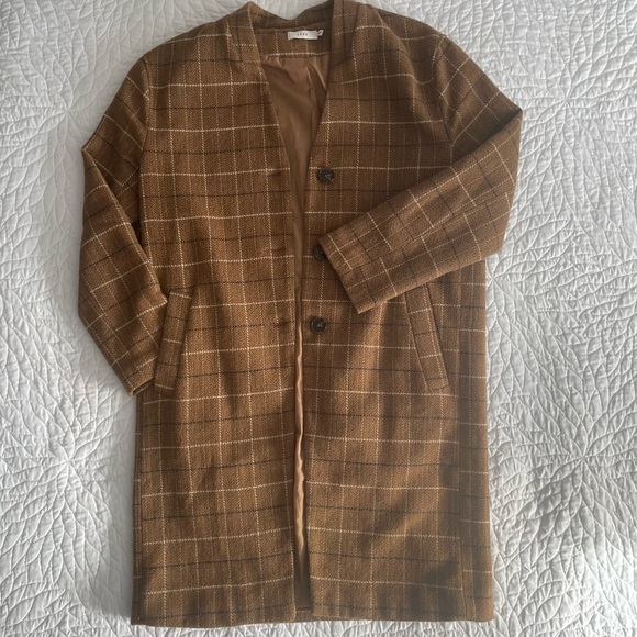 Lush Camel Plaid Cocoon Coat (Size S) - Picture 2 of 6
